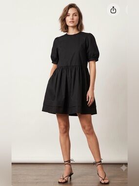 &Daughter Black Organic Cotton Poplin Puff Sleeve Babydoll Dress Size 10